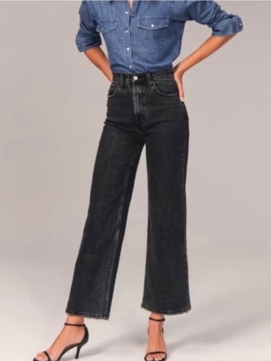 Abercrombie & Fitch Denim - Abercrombie & Fitch Crop Wide Leg Ultra High Rise Jeans 29 Long Black